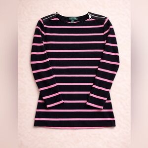 Lauren Ralph Lauren Pink Stripe Long Sleeve Sweater Womens Medium